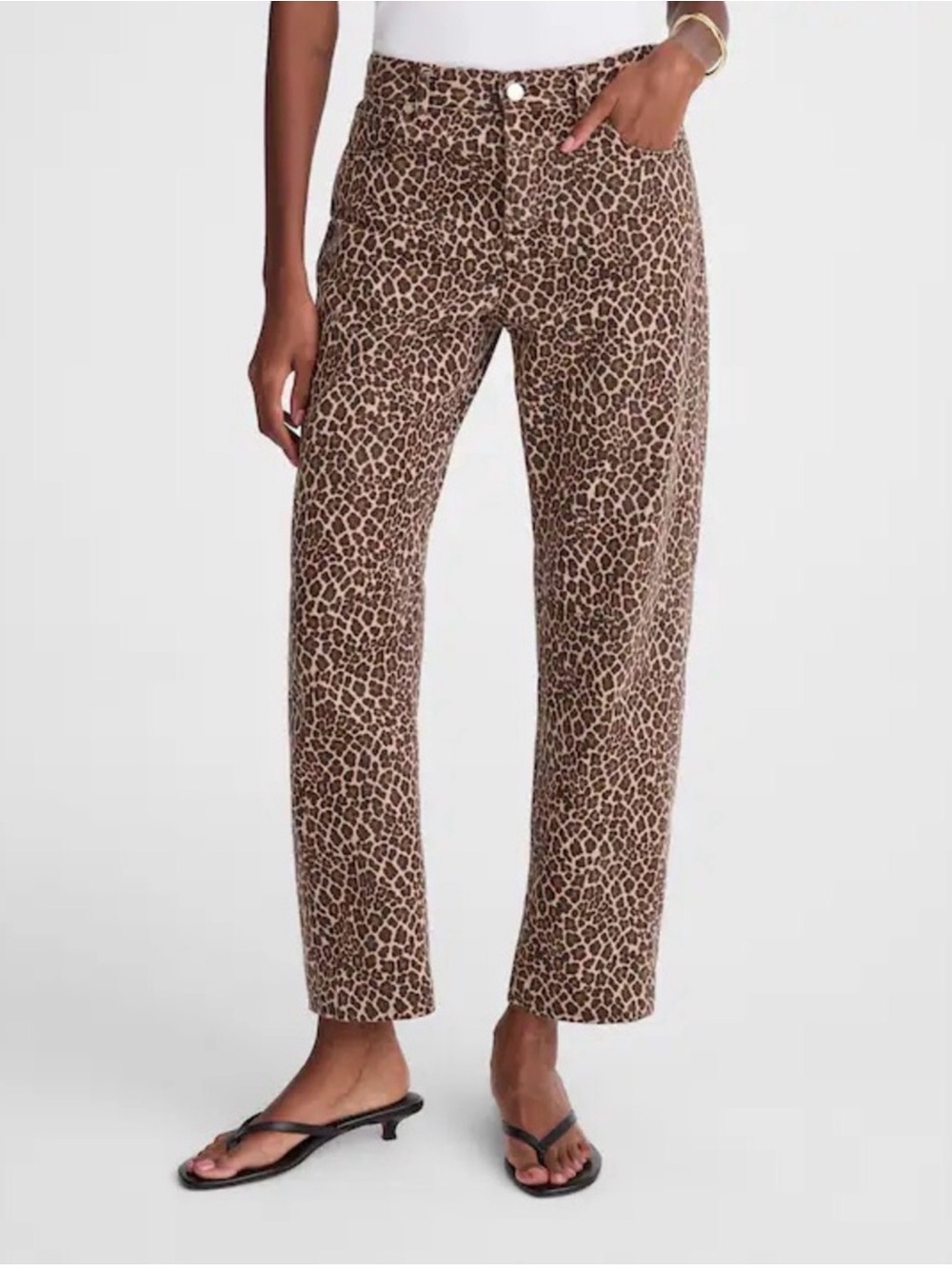 NWT Madewell the Darted Barrel Leg Leopard Cheetah Jeans Ankle Pants 23 24 - Picture 2 of 10